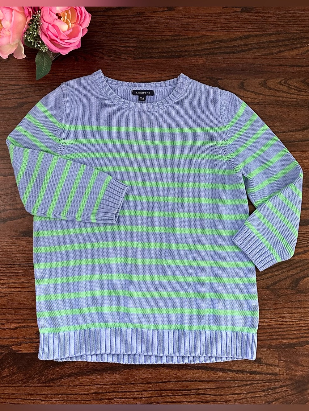 Lands End striped drifter sweater, size MP/10-12